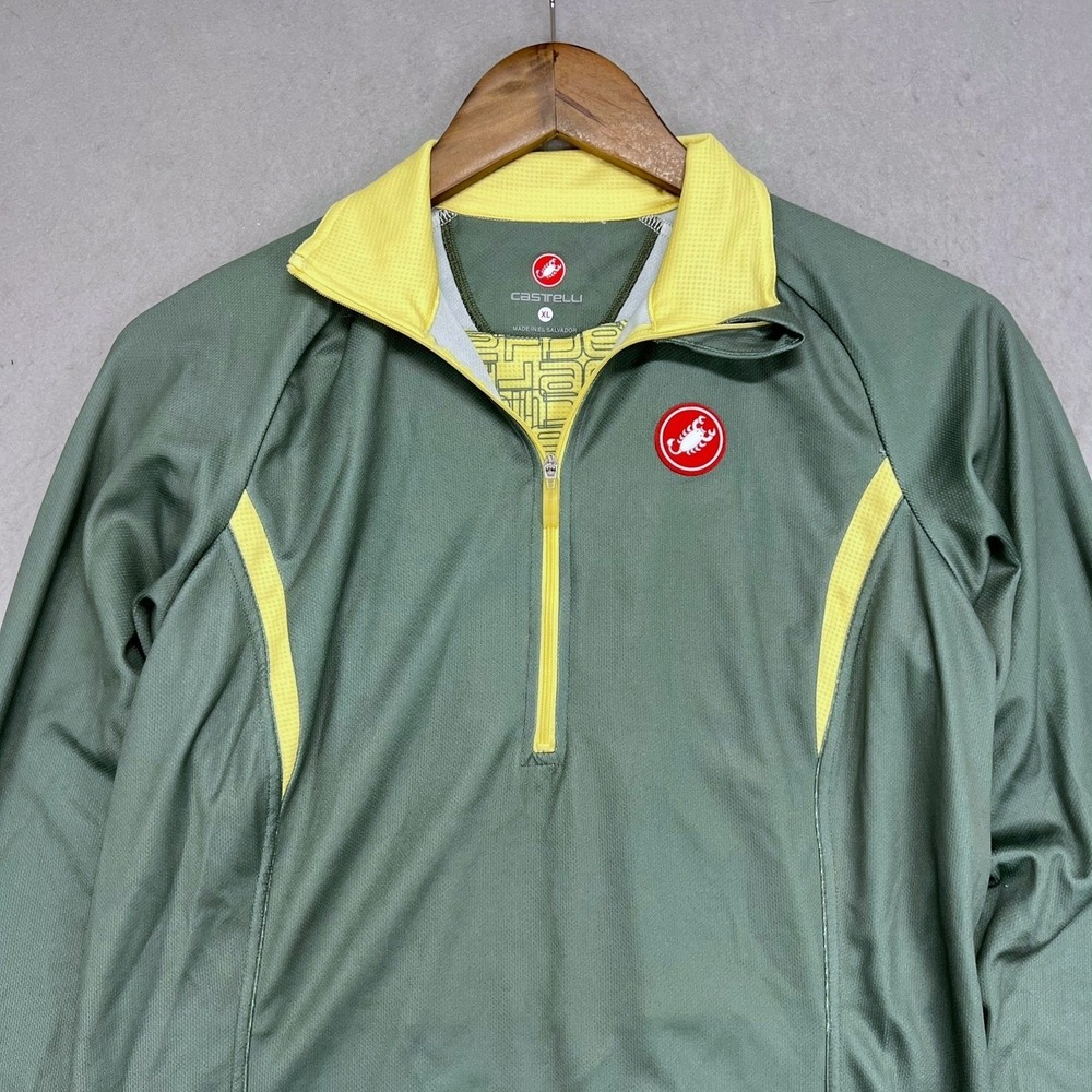 Castelli Cycling Jersey Womens XL Green Yellow 1/4 Zip Long Sleeve Athletic Fit
